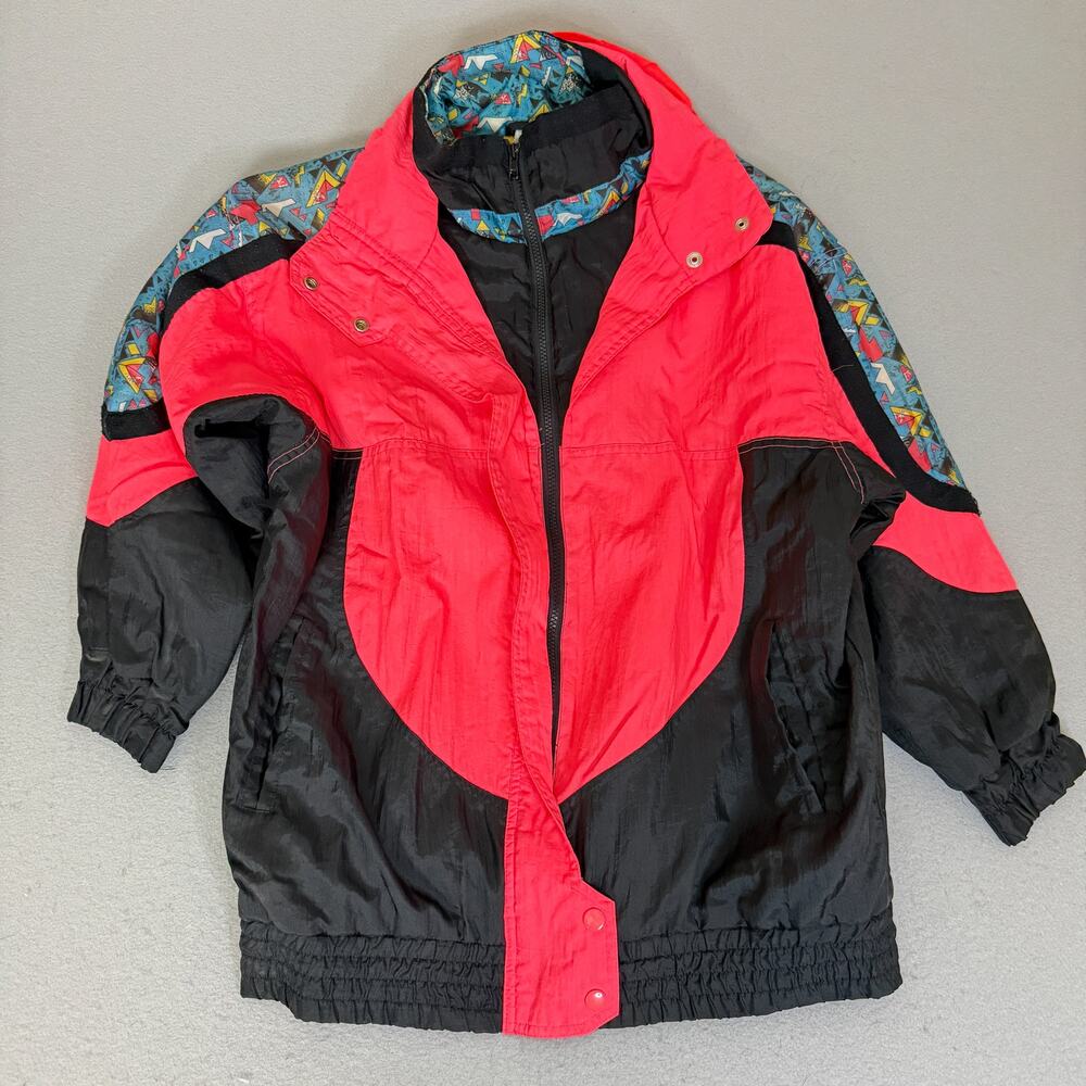 Climate Zone Ski Jacket Small Neon Pink Black Yellow Fleece 90s Style Hooded